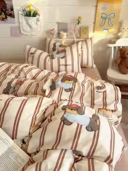 91家纺网 家纺一手货源 找家纺 海岛哥哥 2025新款高克重双层纱糯糯绵印花四件套-萌花系列 萌花系列-巧克力犬