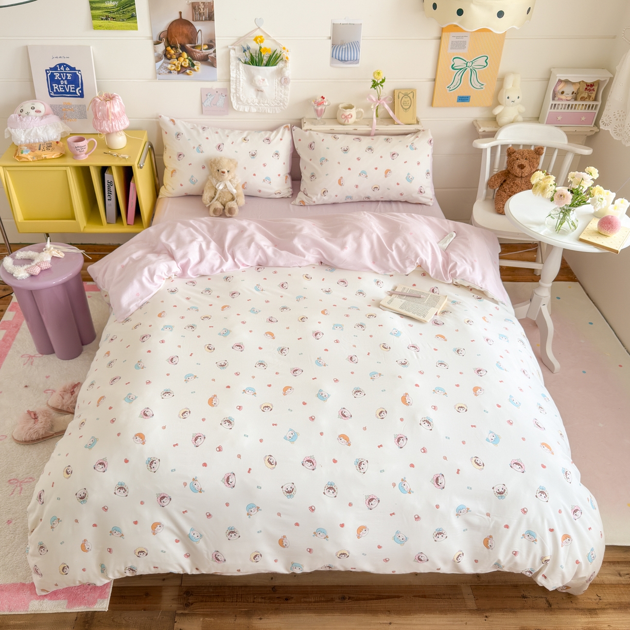 91家纺网 家纺一手货源 找家纺 海岛哥哥 2025新款高克重双层纱糯糯绵印花四件套-萌花系列 萌花系列-甜心女孩