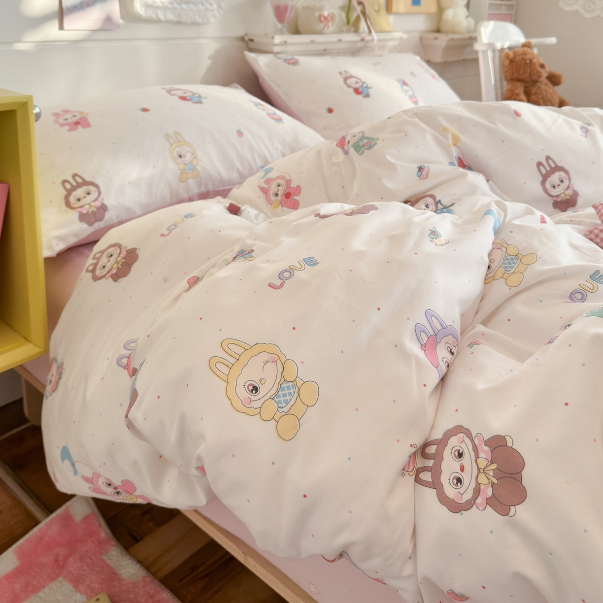 91家纺网 家纺一手货源 找家纺 （总）港岛妹妹 2025新款高克重双层纱糯糯绵印花四件套-萌花系列