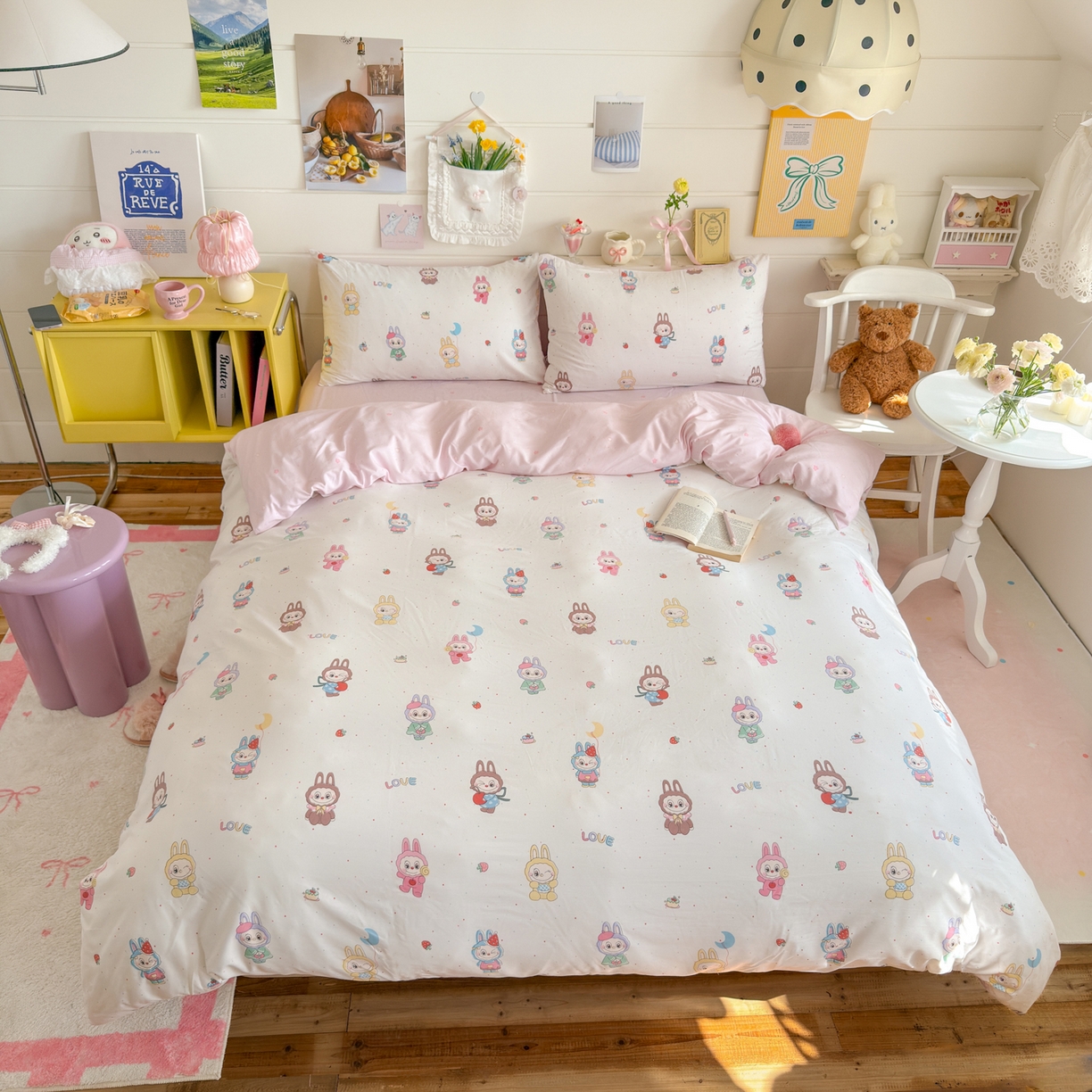 91家纺网 家纺一手货源 找家纺 （总）港岛妹妹 2025新款高克重双层纱糯糯绵印花四件套-萌花系列