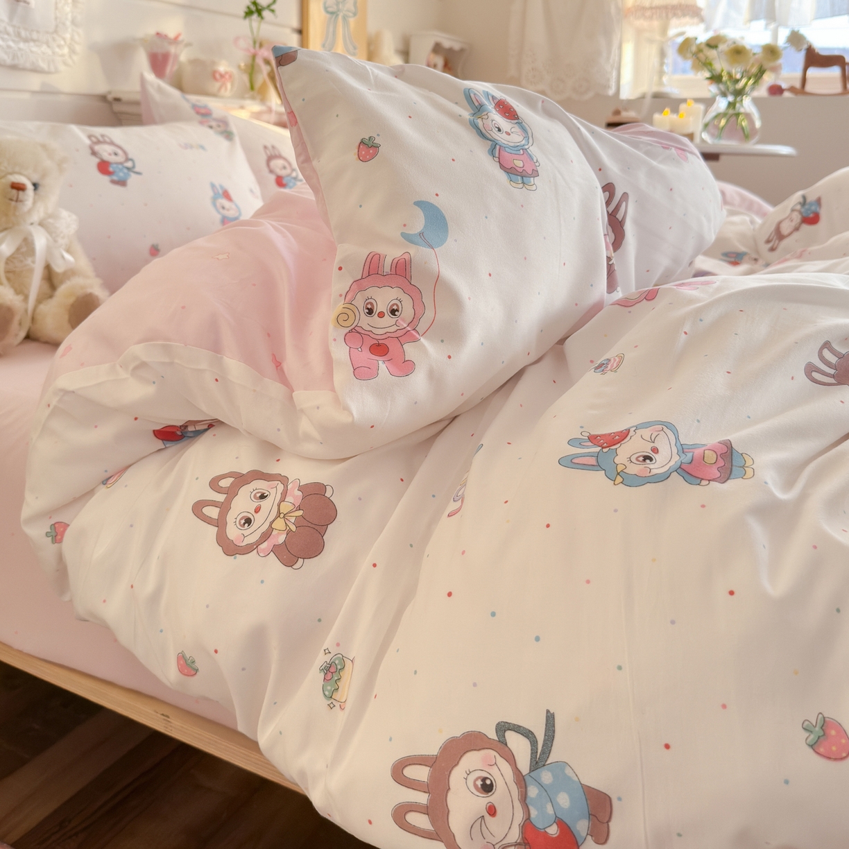 91家纺网 家纺一手货源 找家纺 （总）港岛妹妹 2025新款高克重双层纱糯糯绵印花四件套-萌花系列