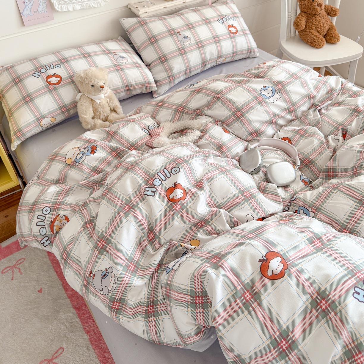 91家纺网 家纺一手货源 找家纺 （总）港岛妹妹 2025新款高克重双层纱糯糯绵印花四件套-萌花系列