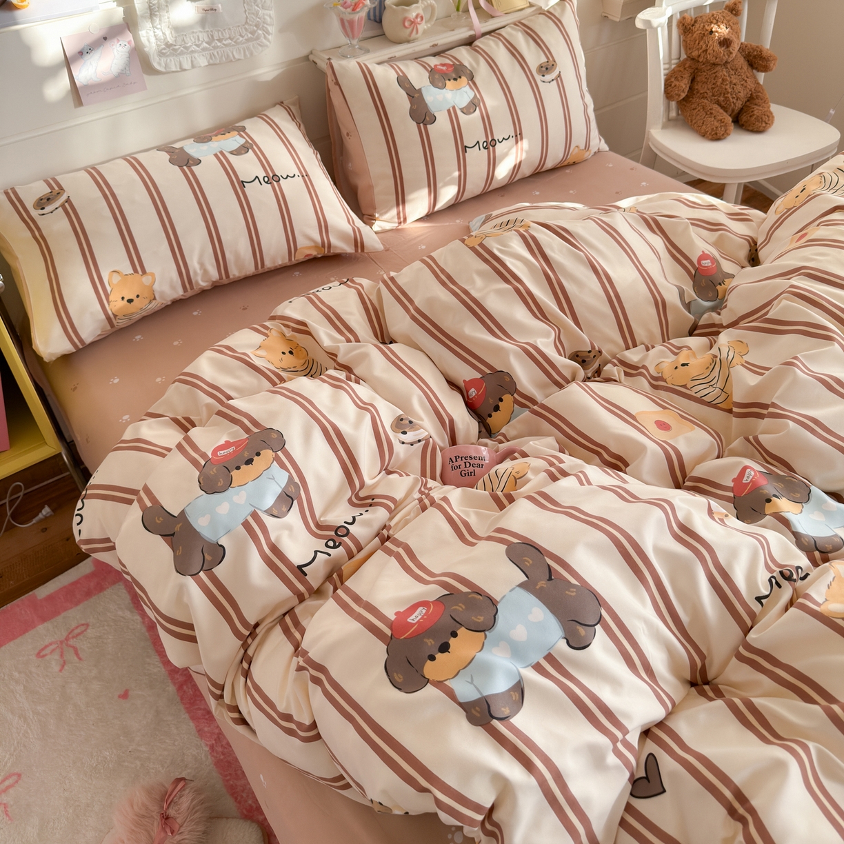 91家纺网 家纺一手货源 找家纺 （总）港岛妹妹 2025新款高克重双层纱糯糯绵印花四件套-萌花系列