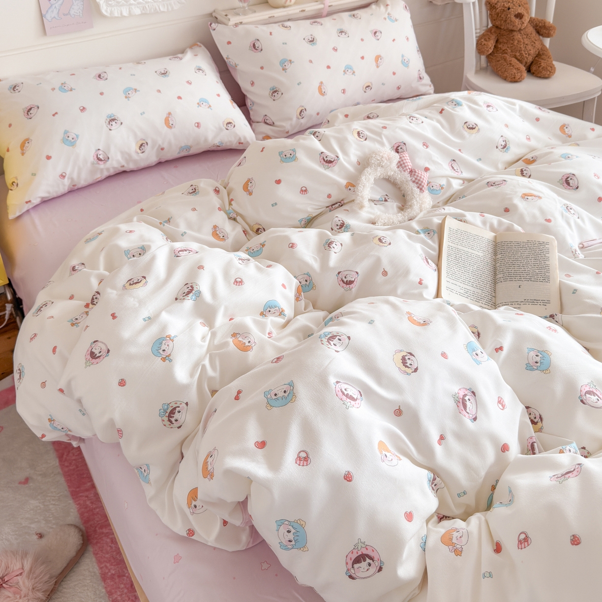 91家纺网 家纺一手货源 找家纺 （总）港岛妹妹 2025新款高克重双层纱糯糯绵印花四件套-萌花系列