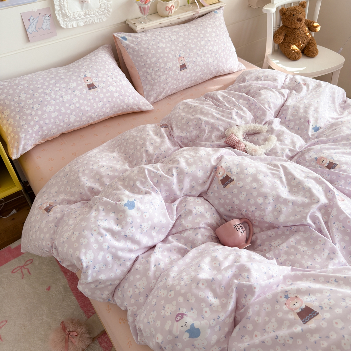 91家纺网 家纺一手货源 找家纺 （总）港岛妹妹 2025新款高克重双层纱糯糯绵印花四件套-萌花系列