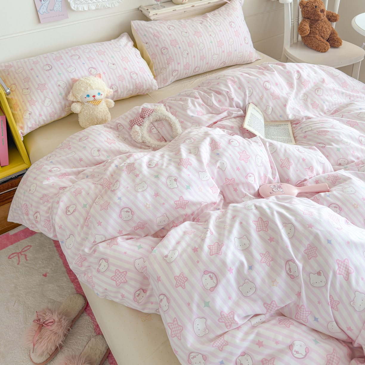 91家纺网 家纺一手货源 找家纺 （总）港岛妹妹 2025新款高克重双层纱糯糯绵印花四件套-萌花系列