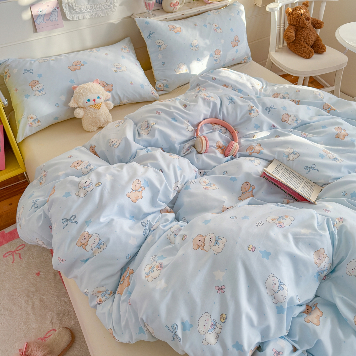 港岛妹妹 2025新款高克重双层纱糯糯绵印花四件套-萌花系列 萌花系列-奶芙小狗