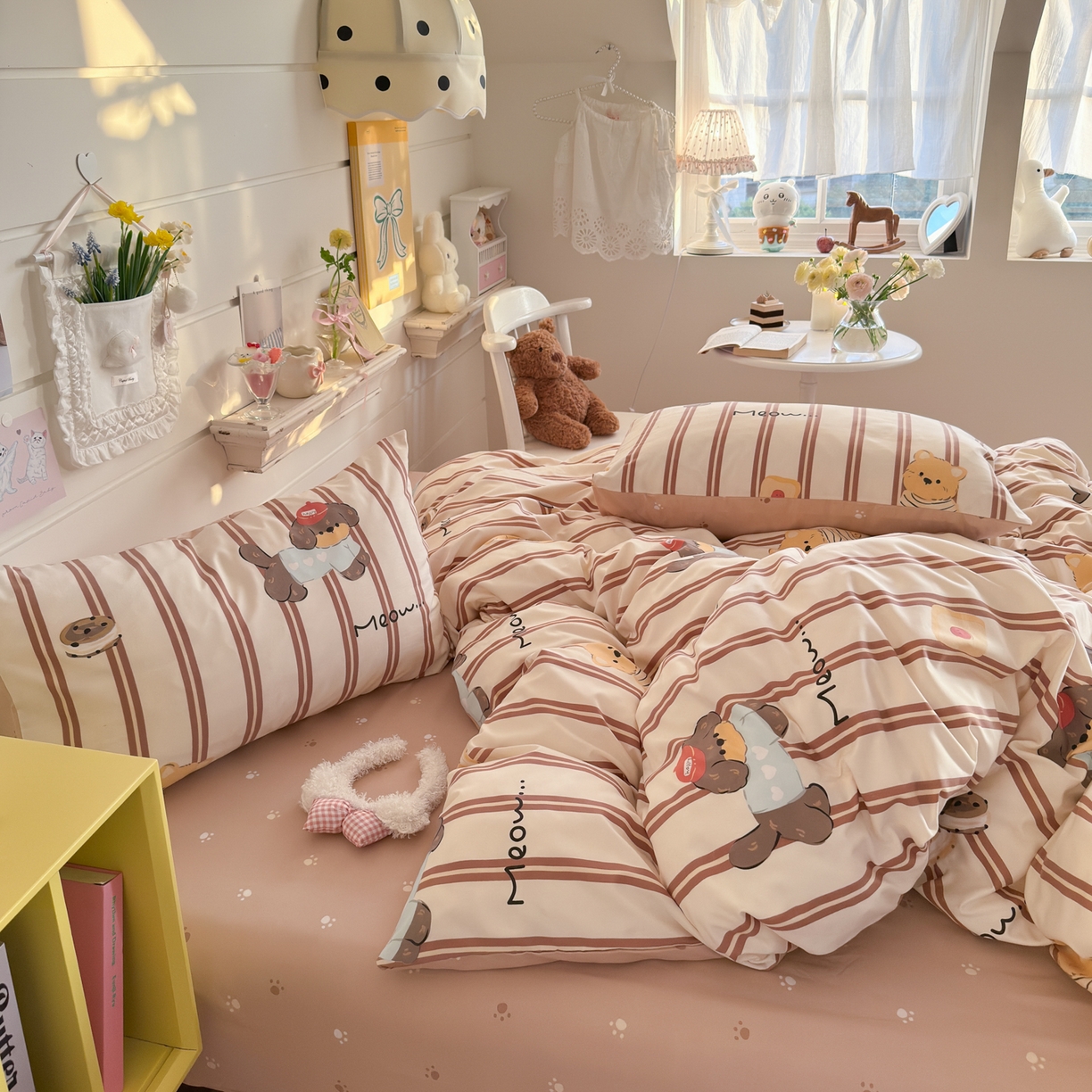 91家纺网 家纺一手货源 找家纺 港岛妹妹 2025新款高克重双层纱糯糯绵印花四件套-萌花系列 萌花系列-巧克力犬