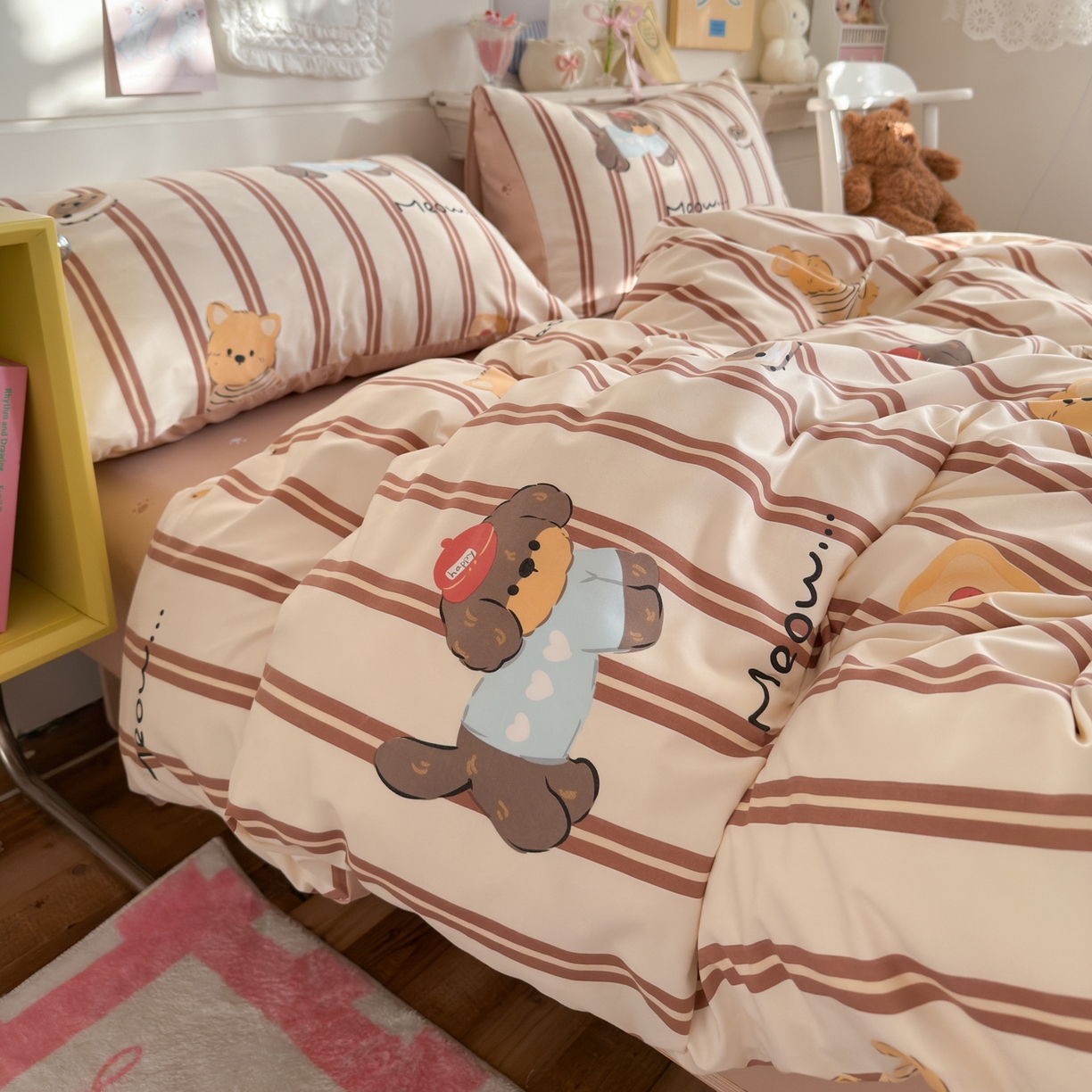 91家纺网 家纺一手货源 找家纺 港岛妹妹 2025新款高克重双层纱糯糯绵印花四件套-萌花系列 萌花系列-巧克力犬