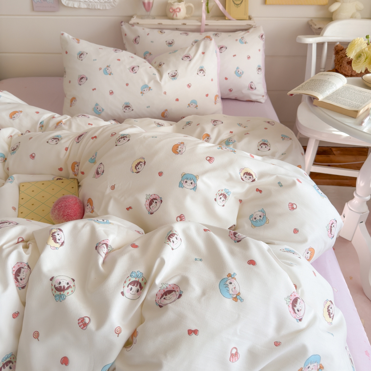 91家纺网 家纺一手货源 找家纺 港岛妹妹 2025新款高克重双层纱糯糯绵印花四件套-萌花系列 萌花系列-甜心女孩