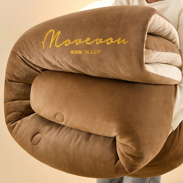 金柚子家纺 2025新款牛奶绒刺绣冬被 咖色