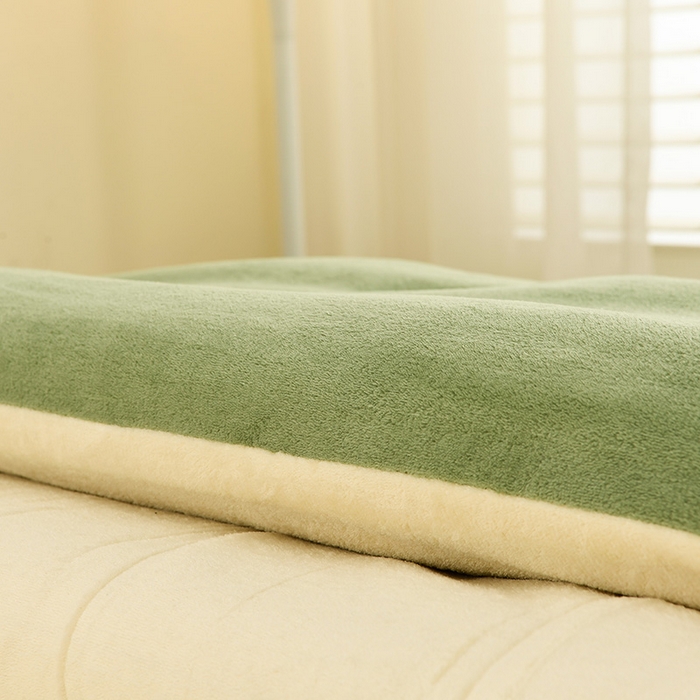 91家纺网 家纺一手货源 找家纺 金柚子家纺 2025新款牛奶绒刺绣冬被 抹茶绿