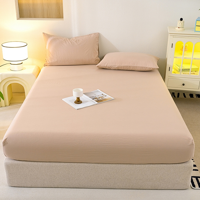 91家纺网 家纺一手货源 找家纺 （总）桔禾家纺 2025新款水洗皱皱云感棉纯色床笠