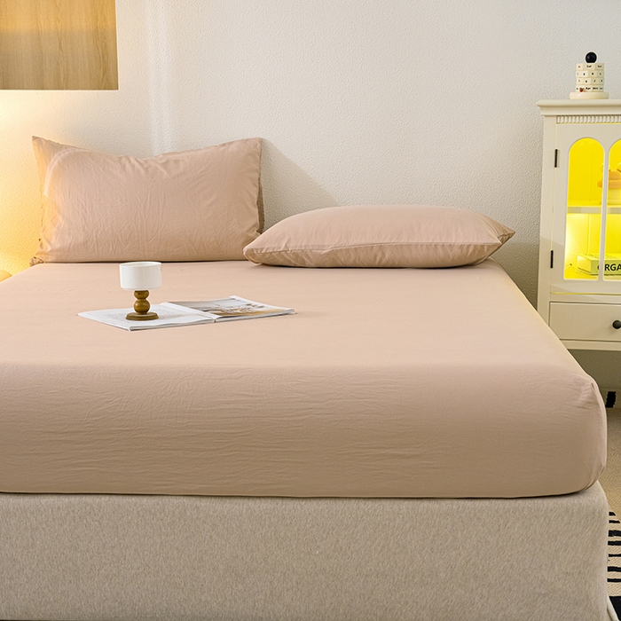 91家纺网 家纺一手货源 找家纺 （总）桔禾家纺 2025新款水洗皱皱云感棉纯色床笠