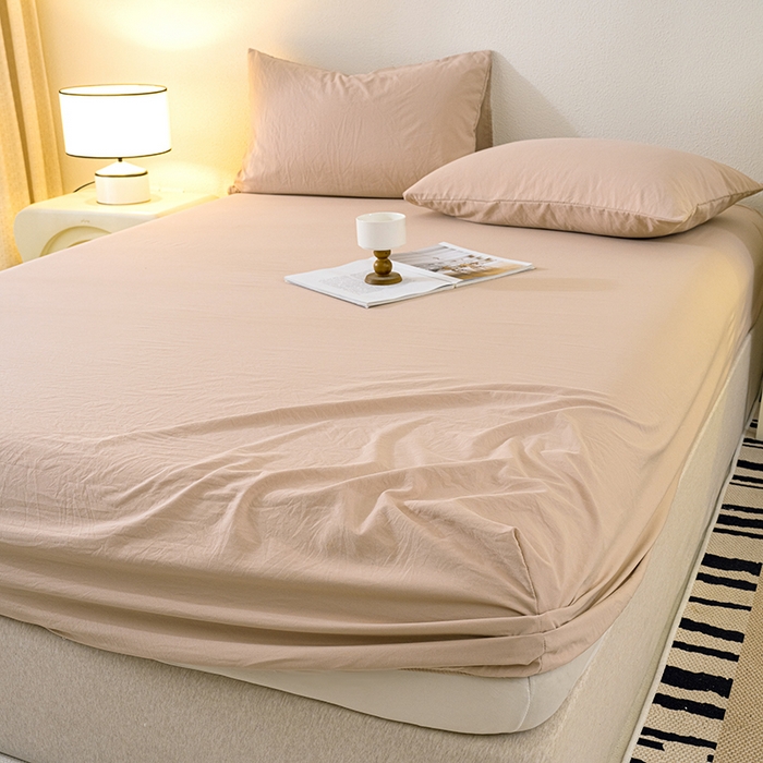 91家纺网 家纺一手货源 找家纺 （总）桔禾家纺 2025新款水洗皱皱云感棉纯色床笠