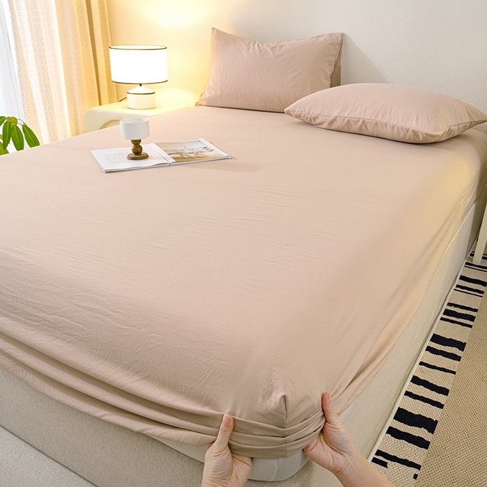 91家纺网 家纺一手货源 找家纺 （总）桔禾家纺 2025新款水洗皱皱云感棉纯色床笠