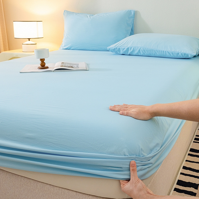 91家纺网 家纺一手货源 找家纺 （总）桔禾家纺 2025新款水洗皱皱云感棉纯色床笠