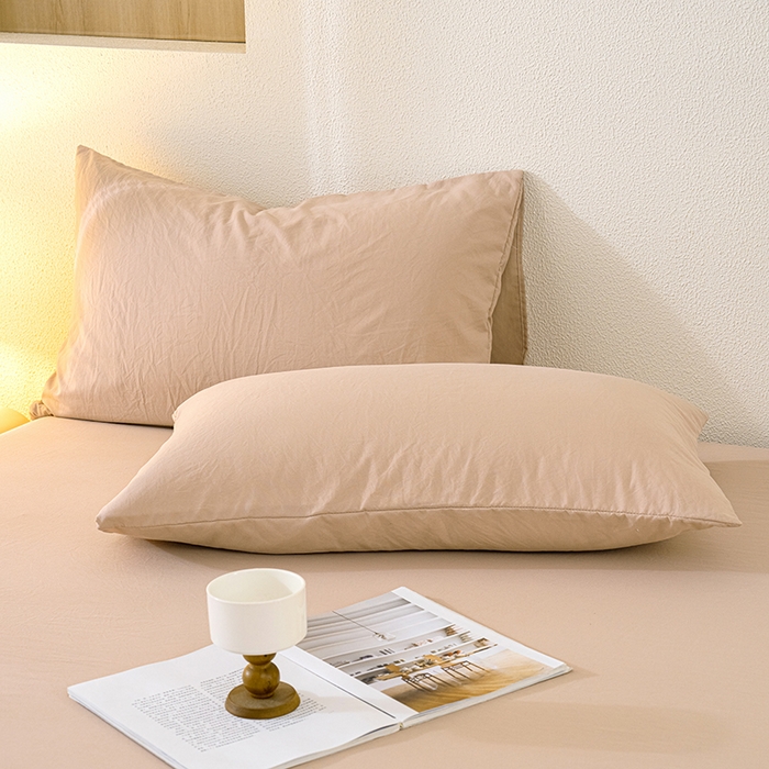 91家纺网 家纺一手货源 找家纺 桔禾家纺 2025新款水洗皱皱云感棉纯色床笠 奶茶驼