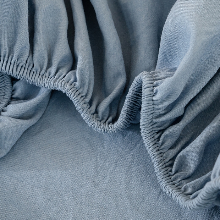 91家纺网 家纺一手货源 找家纺 桔禾家纺 2025新款水洗皱皱云感棉纯色床笠 宾利蓝