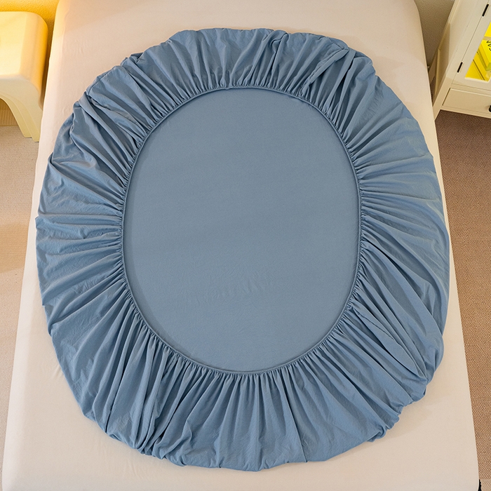 91家纺网 家纺一手货源 找家纺 桔禾家纺 2025新款水洗皱皱云感棉纯色床笠 宾利蓝