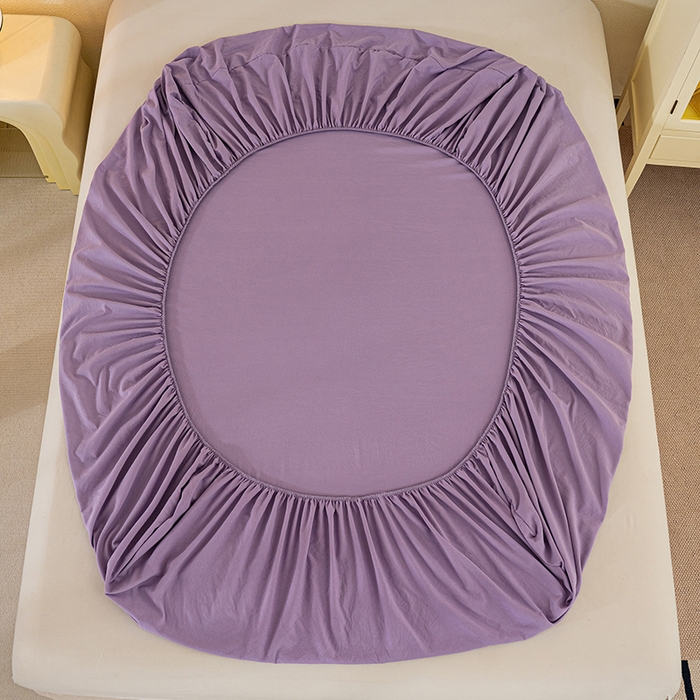 91家纺网 家纺一手货源 找家纺 桔禾家纺 2025新款水洗皱皱云感棉纯色床笠 富贵紫