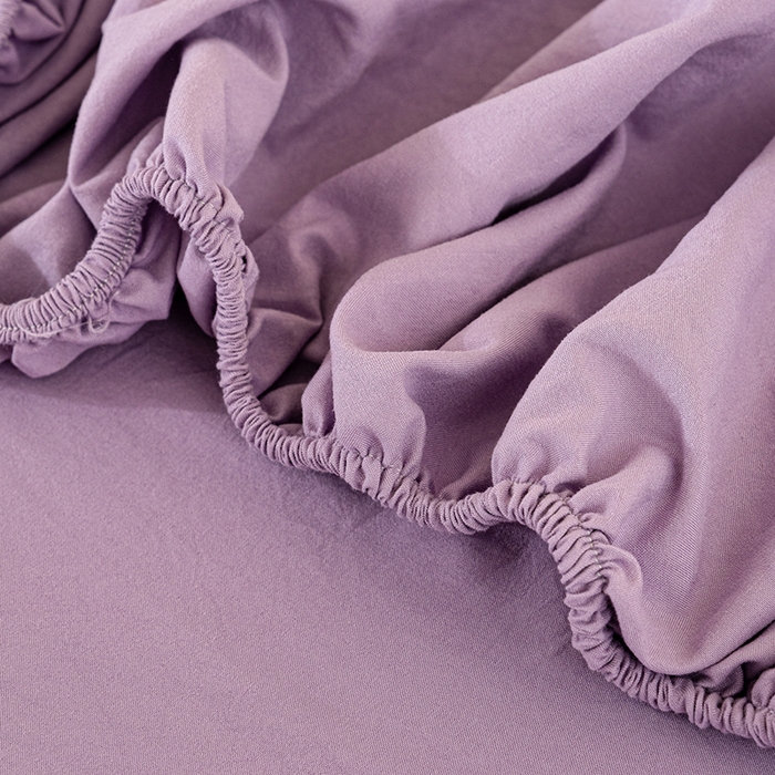 91家纺网 家纺一手货源 找家纺 桔禾家纺 2025新款水洗皱皱云感棉纯色床笠 富贵紫