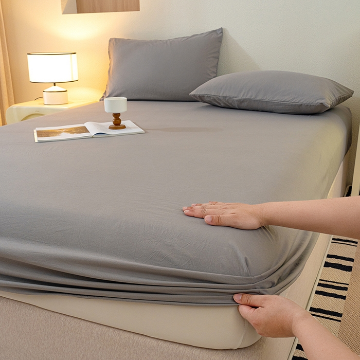 桔禾家纺 2025新款水洗皱皱云感棉纯色床笠 高级灰