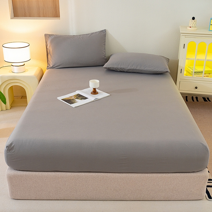 91家纺网 家纺一手货源 找家纺 桔禾家纺 2025新款水洗皱皱云感棉纯色床笠 高级灰