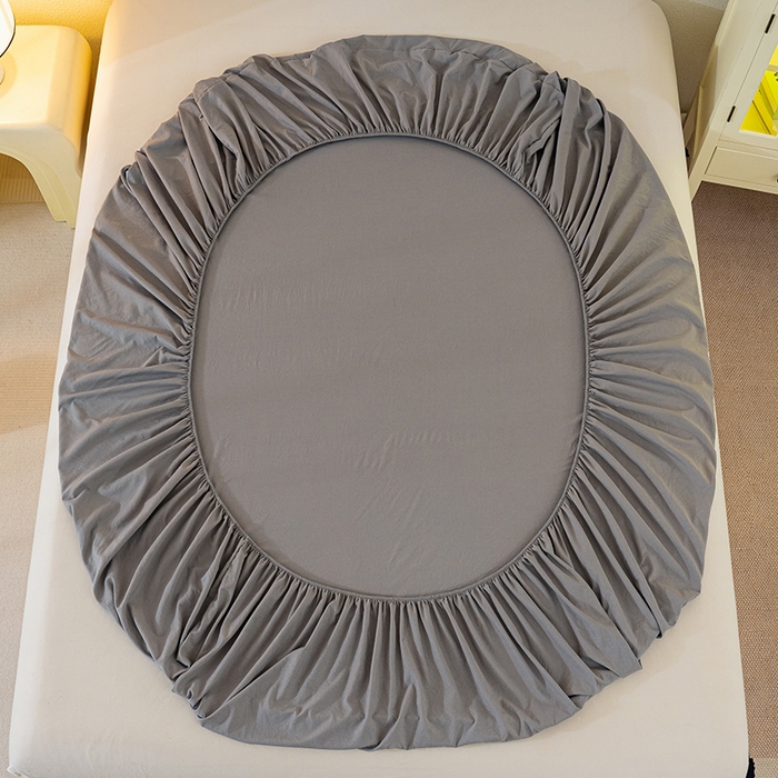 91家纺网 家纺一手货源 找家纺 桔禾家纺 2025新款水洗皱皱云感棉纯色床笠 高级灰