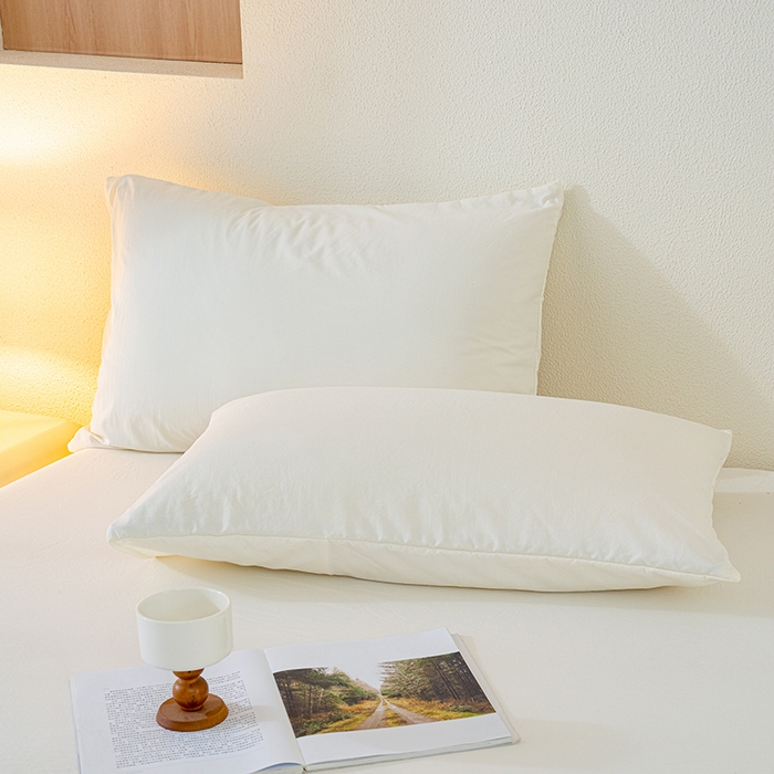 91家纺网 家纺一手货源 找家纺 桔禾家纺 2025新款水洗皱皱云感棉纯色床笠 奶油白