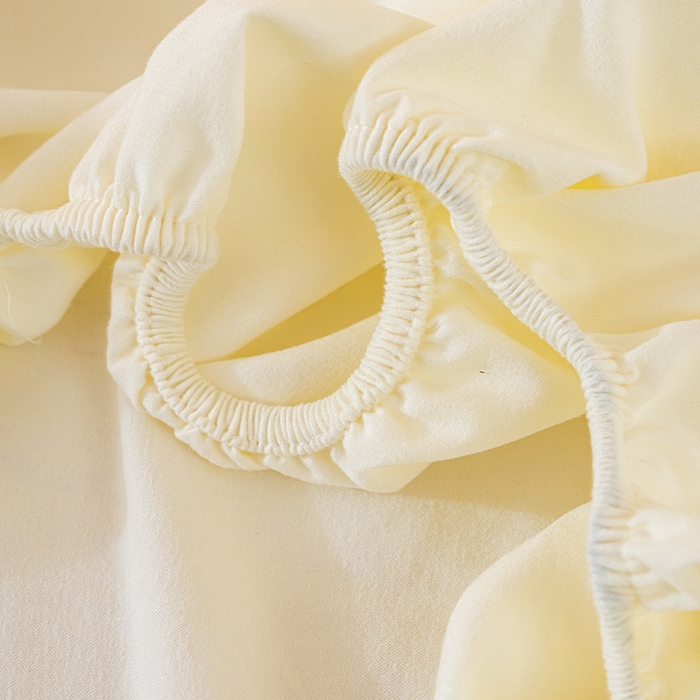 91家纺网 家纺一手货源 找家纺 桔禾家纺 2025新款水洗皱皱云感棉纯色床笠 奶油白