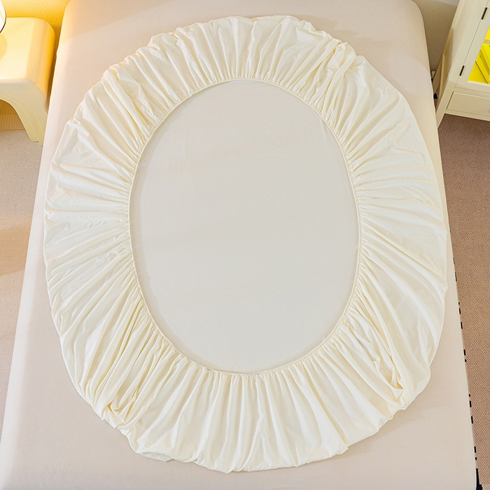 91家纺网 家纺一手货源 找家纺 桔禾家纺 2025新款水洗皱皱云感棉纯色床笠 奶油白