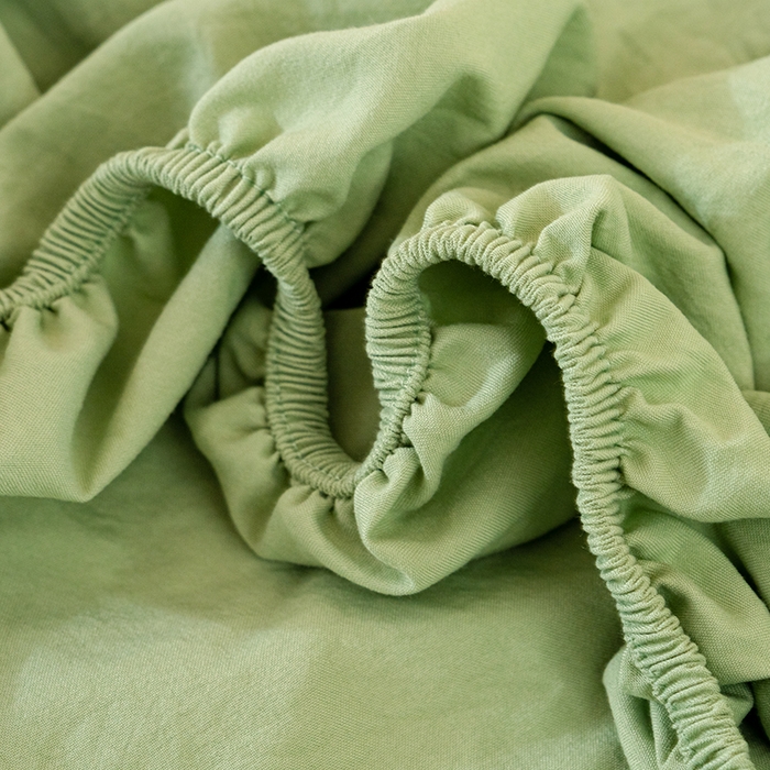 91家纺网 家纺一手货源 找家纺 桔禾家纺 2025新款水洗皱皱云感棉纯色床笠 苹果绿