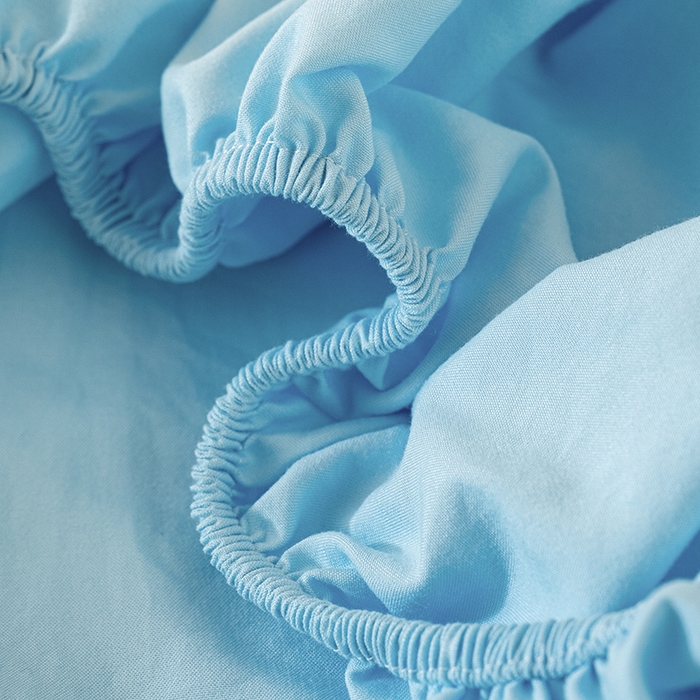 91家纺网 家纺一手货源 找家纺 桔禾家纺 2025新款水洗皱皱云感棉纯色床笠 晴空蓝