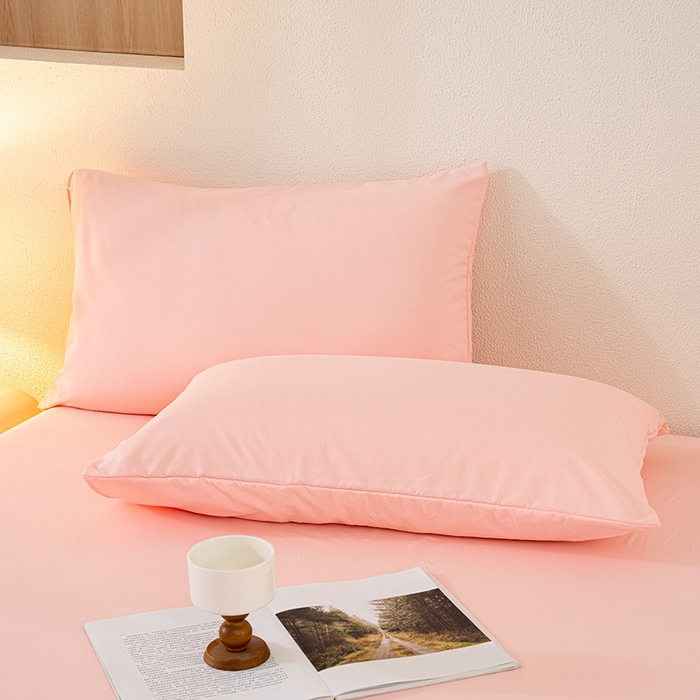 91家纺网 家纺一手货源 找家纺 桔禾家纺 2025新款水洗皱皱云感棉纯色床笠 樱花粉