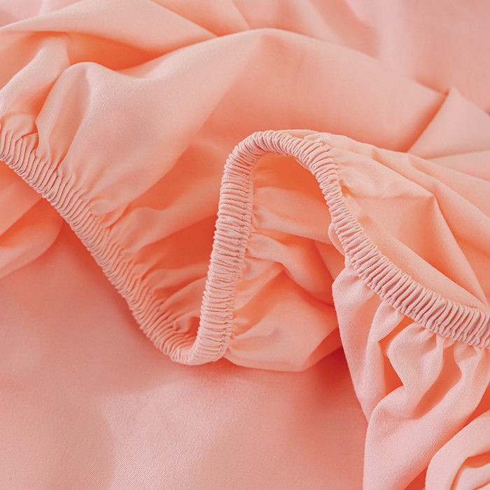 91家纺网 家纺一手货源 找家纺 桔禾家纺 2025新款水洗皱皱云感棉纯色床笠 樱花粉