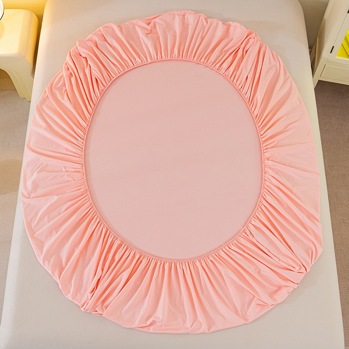 91家纺网 家纺一手货源 找家纺 桔禾家纺 2025新款水洗皱皱云感棉纯色床笠 樱花粉