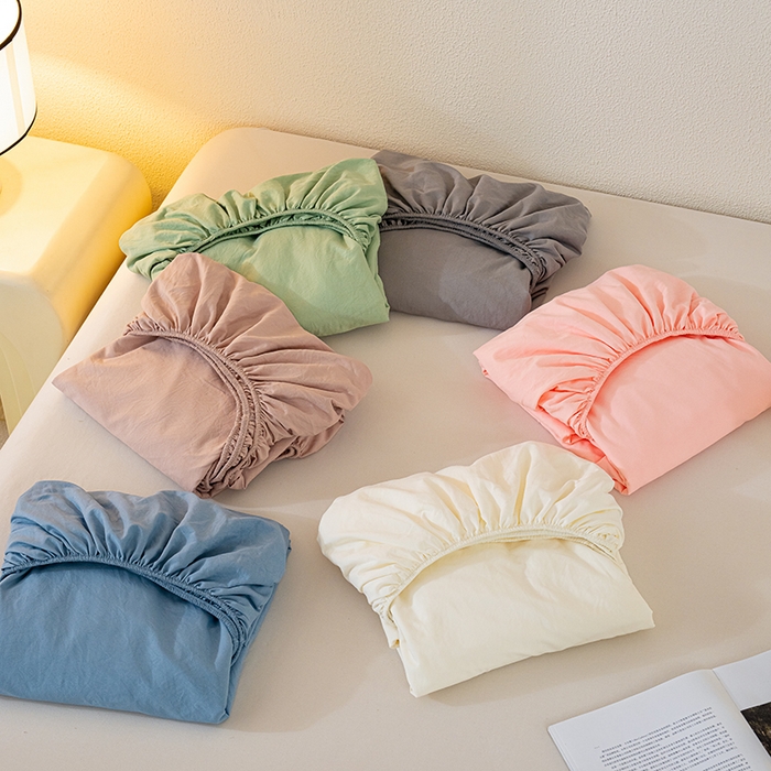 桔禾家纺 2025新款水洗皱皱云感棉纯色床笠 组合