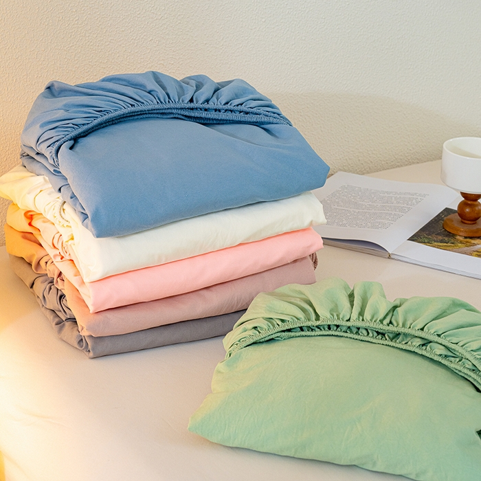 91家纺网 家纺一手货源 找家纺 桔禾家纺 2025新款水洗皱皱云感棉纯色床笠 组合