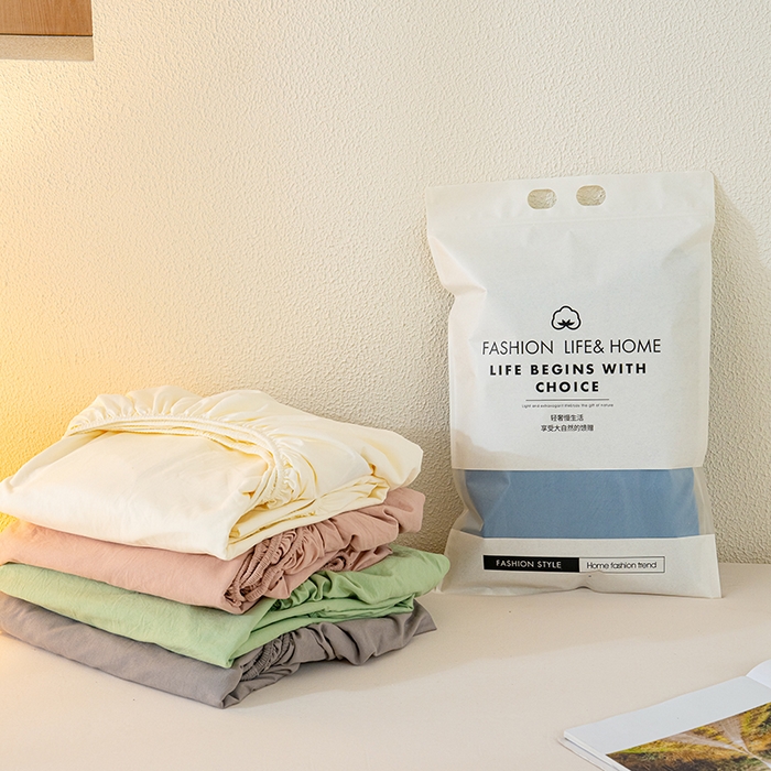 91家纺网 家纺一手货源 找家纺 桔禾家纺 2025新款水洗皱皱云感棉纯色床笠 组合