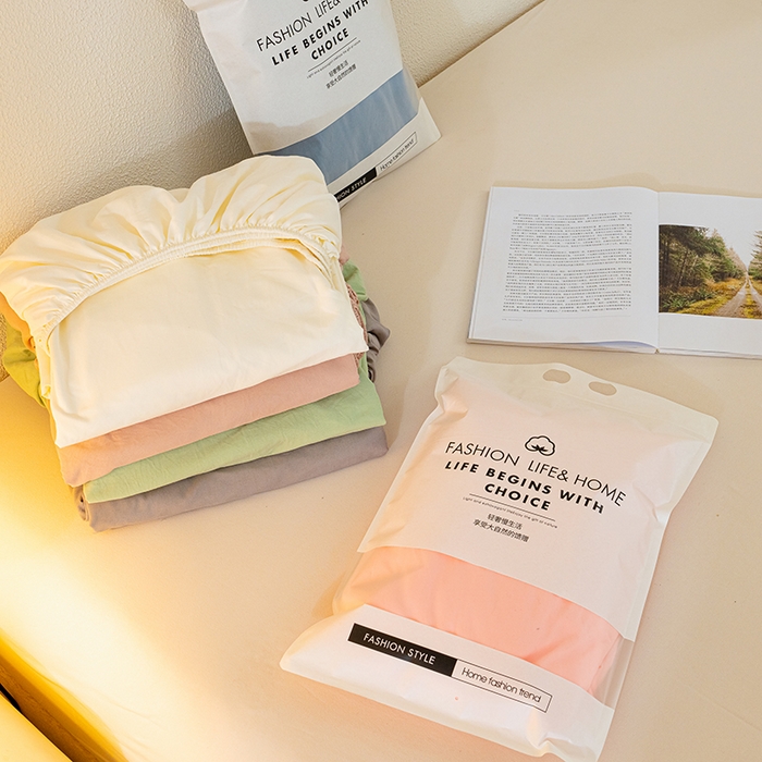 91家纺网 家纺一手货源 找家纺 桔禾家纺 2025新款水洗皱皱云感棉纯色床笠 组合