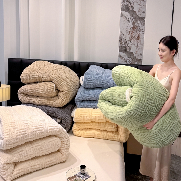 91家纺网 家纺一手货源 找家纺 默忆 2025新款塔芙绒提花冬被被子被芯 组合