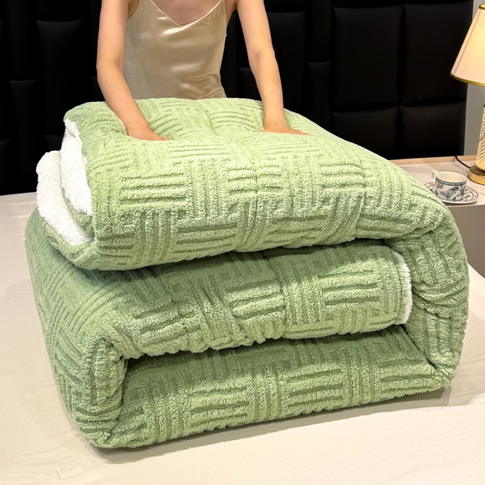 91家纺网 家纺一手货源 找家纺 默忆 2025新款塔芙绒提花冬被被子被芯 草绿色