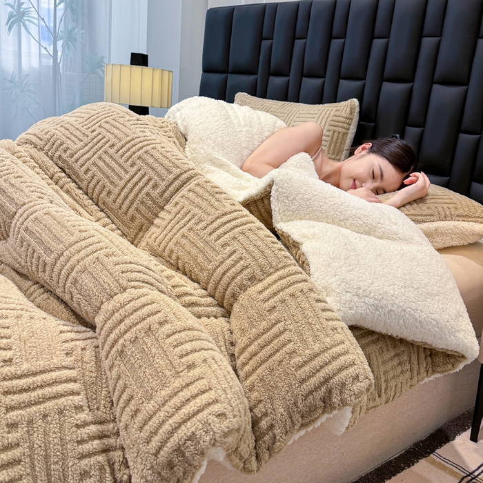 91家纺网 家纺一手货源 找家纺 默忆 2025新款塔芙绒提花冬被被子被芯 卡其色