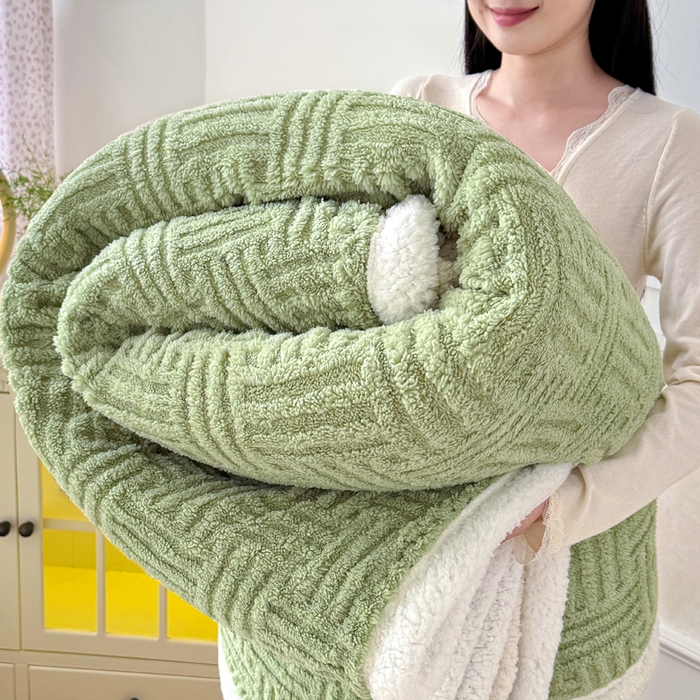 默忆 2025新款塔芙绒提花毛毯 草木绿