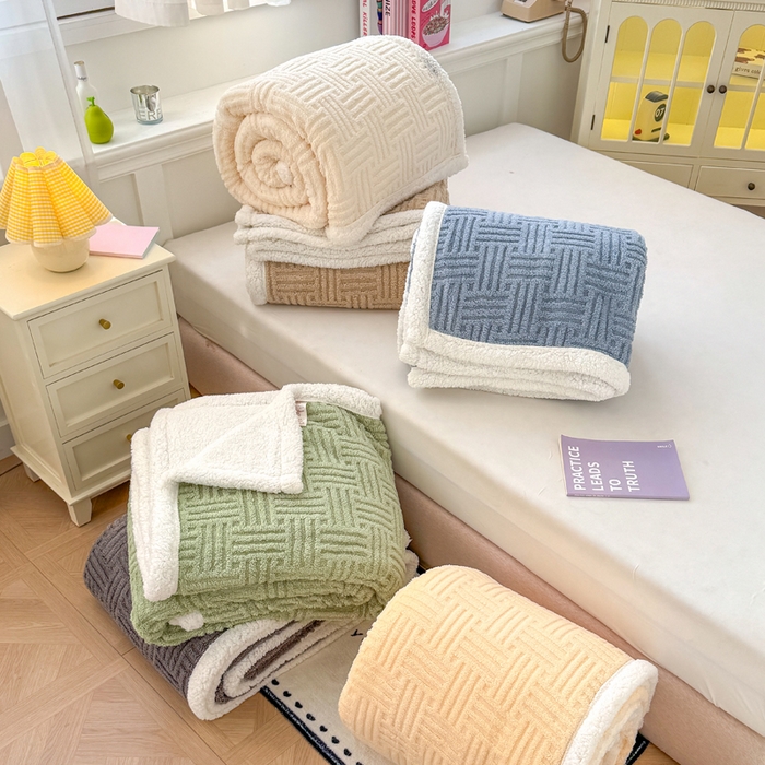 91家纺网 家纺一手货源 找家纺 默忆 2025新款塔芙绒提花毛毯 组合