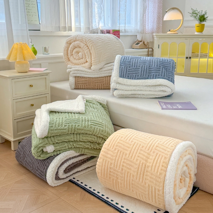 91家纺网 家纺一手货源 找家纺 默忆 2025新款塔芙绒提花毛毯 组合