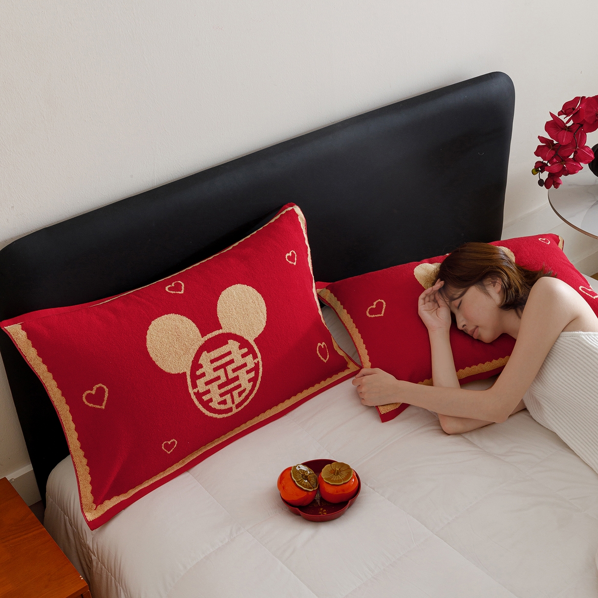 91家纺网 家纺一手货源 找家纺 爱港家纺 2025专版新款老式全棉大红枕巾结婚枕巾喜庆百福枕巾 童话喜韵