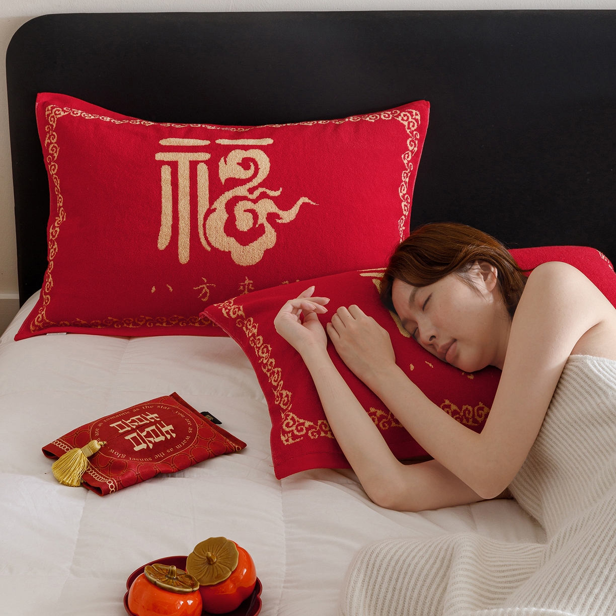 91家纺网 家纺一手货源 找家纺 爱港家纺 2025专版新款老式全棉大红枕巾结婚枕巾喜庆百福枕巾 八方来财