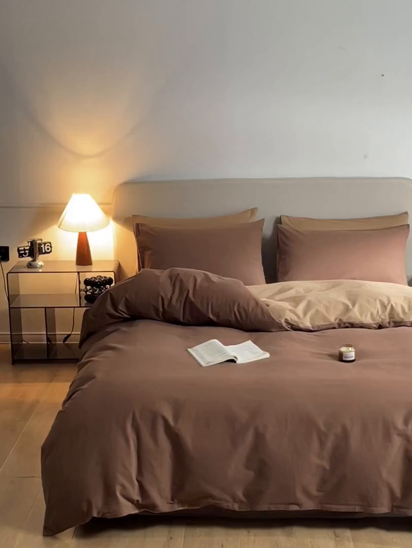 91家纺网 家纺一手货源 找家纺 卓越家纺 2025新款全棉加厚磨毛四件套 浓情可可